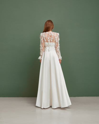 A Line wedding dress, simple wedding dress, satin wedding dress, casual wedding dress, minimalist wedding dress, modest boho wedding dress