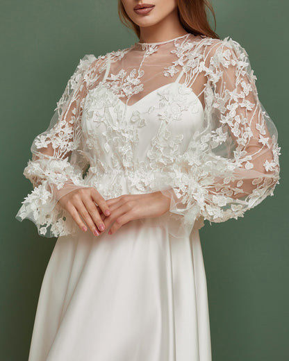 Simple wedding  top with long sleeves, modest wedding dress, Wedding shrug for bride, wedding bolero, white lace top, plus sizes available