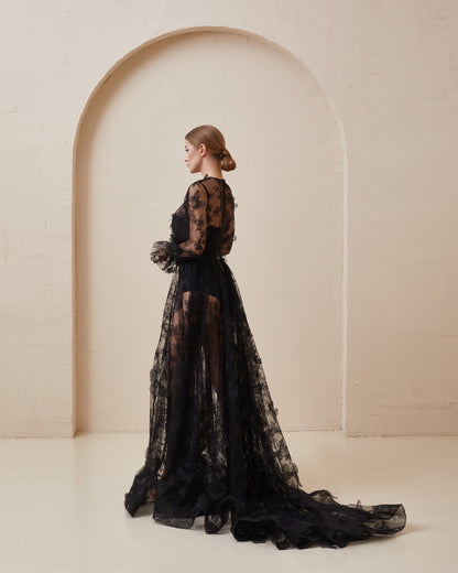 Black wedding dress, Gothic wedding dress, Goth bride dress, Black lace prom dress, Black tulle evening dress, Alternative bride gown
