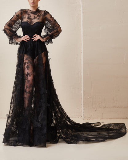 Black wedding dress, Gothic wedding dress, Goth bride dress, Black lace prom dress, Black tulle evening dress, Alternative bride gown