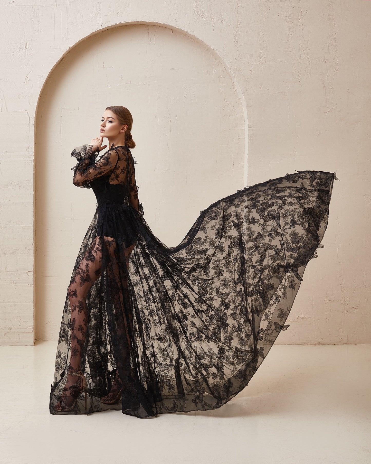 Black wedding dress, Gothic wedding dress, Goth bride dress, Black lace prom dress, Black tulle evening dress, Alternative bride gown