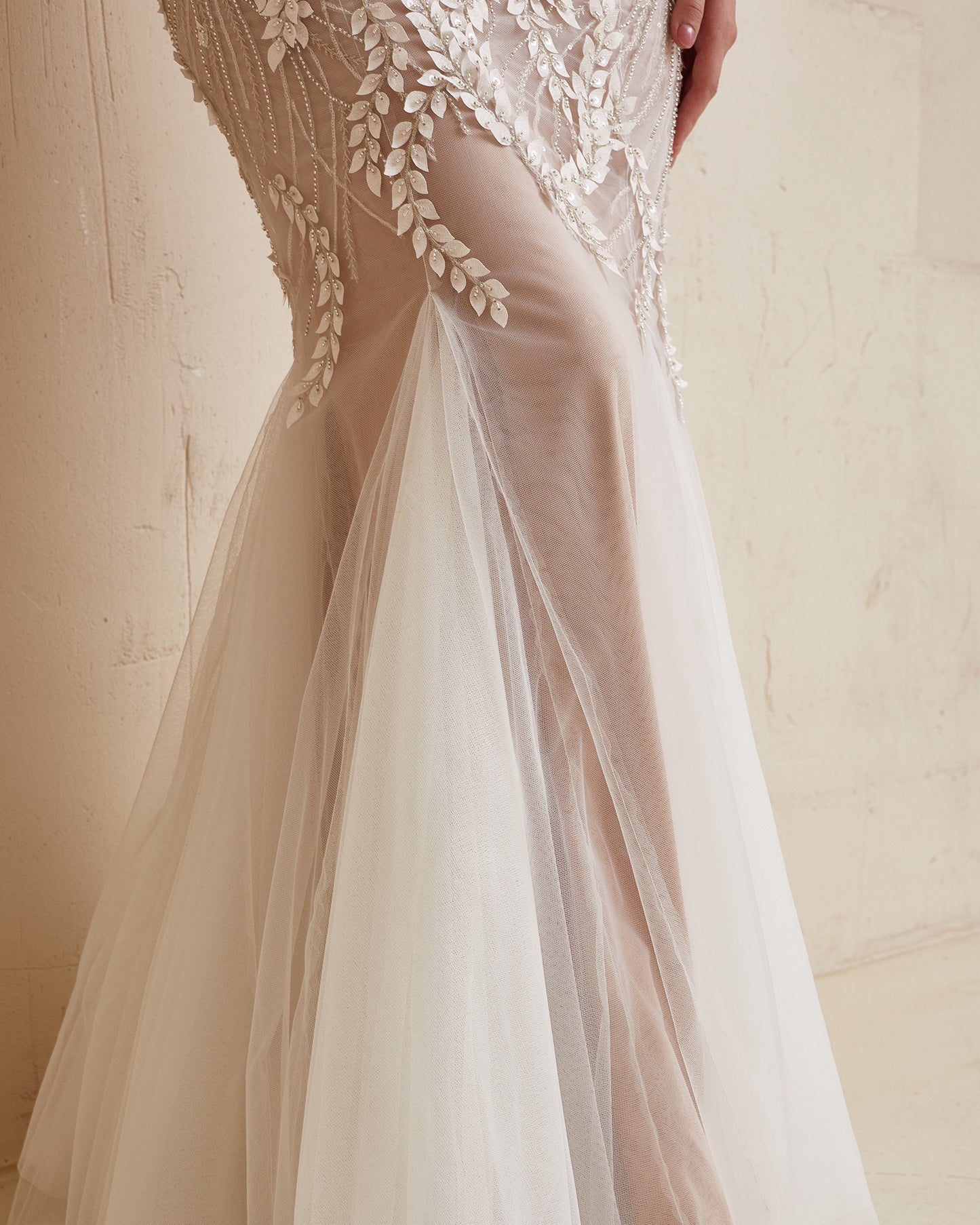 Nude wedding dress, Floral Wedding dress, Boho Wedding gown, Mermaid corset dress, Beige wedding gown, Sparkling wedding dress, Couture gown