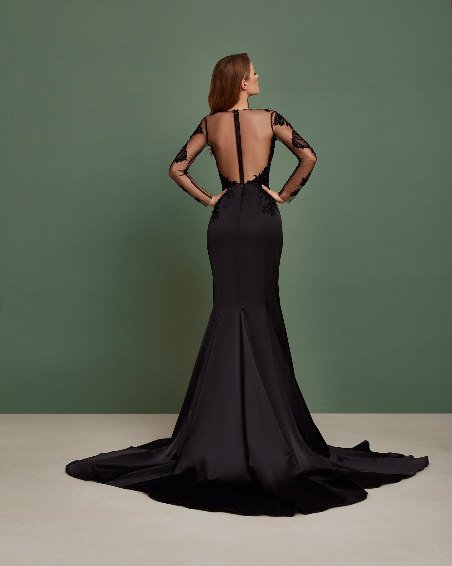 Black wedding dress long sleeves, Gothic Wedding Dress,  Black wedding gown, Black lace wedding dress, Black mermaid boho wedding dress