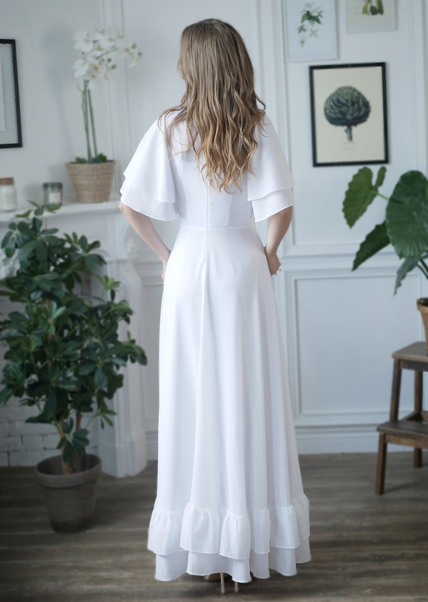 Wedding dress / simple wedding dress / white fit and flare long dress / modest wedding dress / casual wedding dress / bohemian wedding dress