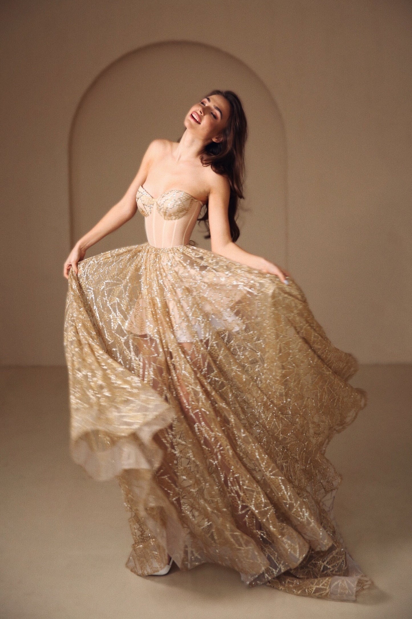 Golden Wedding dress, Bohemian Wedding dress, Sequin corset dress, Sparkling wedding gown, sequin wedding dress, golden tan prom dress