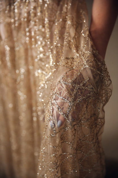 Golden Wedding dress, Bohemian Wedding dress, Sequin corset dress, Sparkling wedding gown, sequin wedding dress, golden tan prom dress