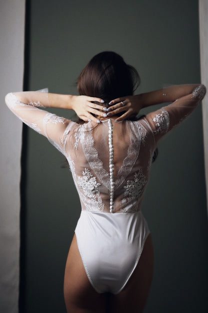 Wedding Bodysuit , bridal bodysuit, Bridal jumpsuit, lace wedding bodysuit, wedding bodysuit separate, wedding bodysuit long sleeves