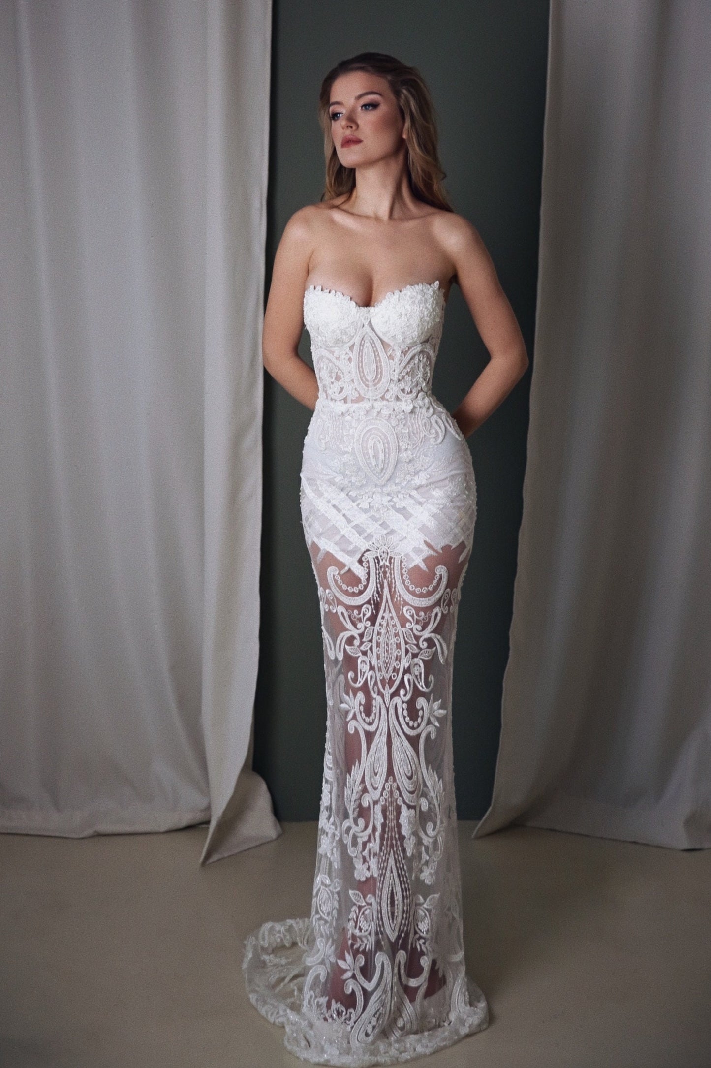 Boho wedding dress, Mermaid wedding dress , Beaded wedding dress, Lace wedding dress, Bohemian wedding dress, Embroidered tulle wedding gown