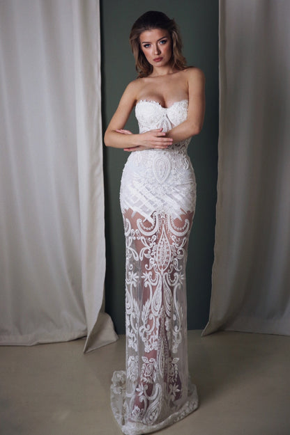 Boho wedding dress, Mermaid wedding dress , Beaded wedding dress, Lace wedding dress, Bohemian wedding dress, Embroidered tulle wedding gown