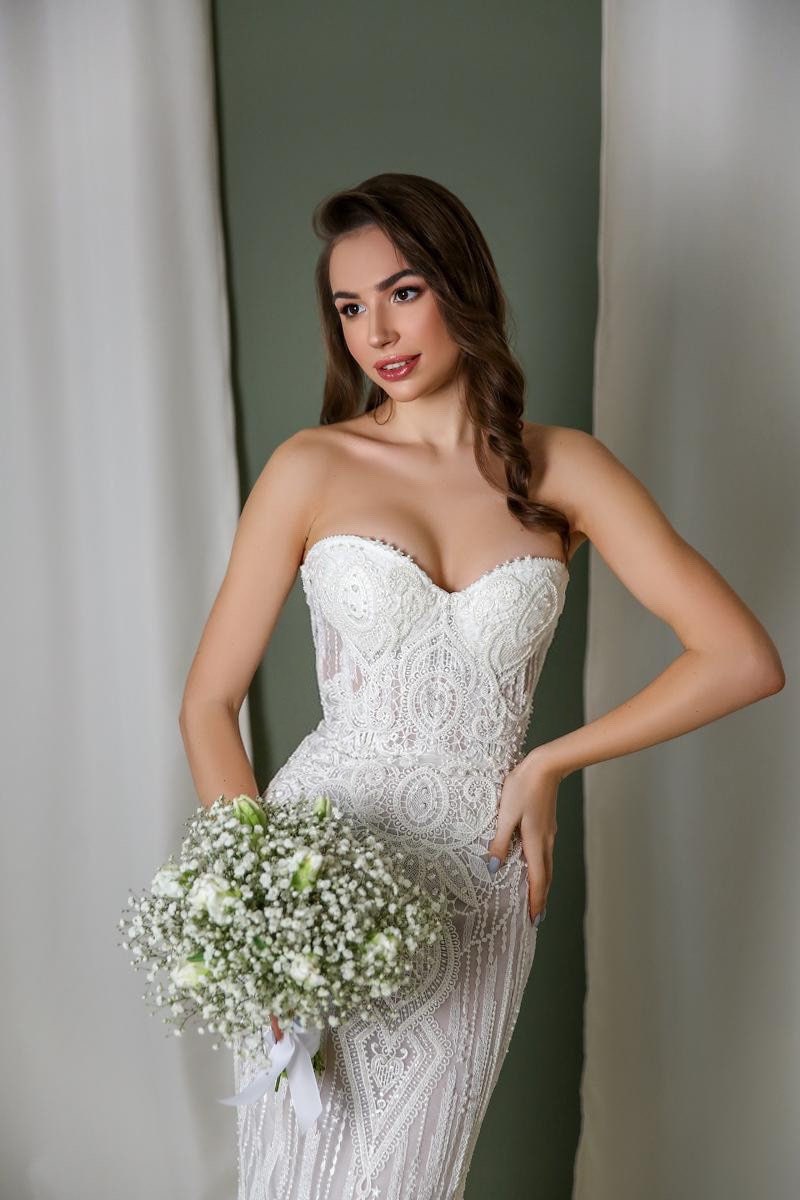Corset wedding dress boho, Embroidered tulle wedding dress, Mermaid wedding dress for bohemian bride,  Sequin  wedding gown