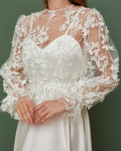 Simple wedding  top with long sleeves, modest wedding dress, Wedding shrug for bride, wedding bolero, white lace top, plus sizes available