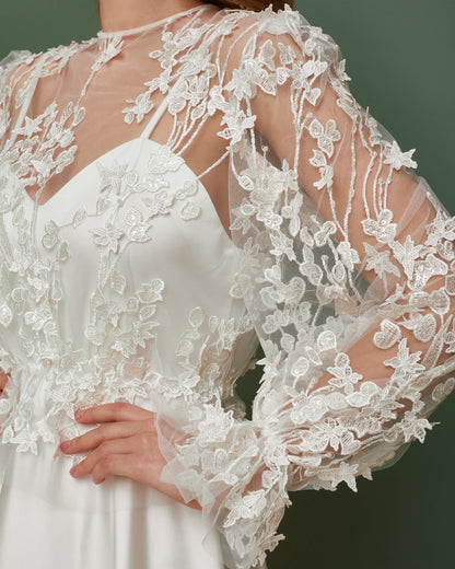 Simple wedding  top with long sleeves, modest wedding dress, Wedding shrug for bride, wedding bolero, white lace top, plus sizes available