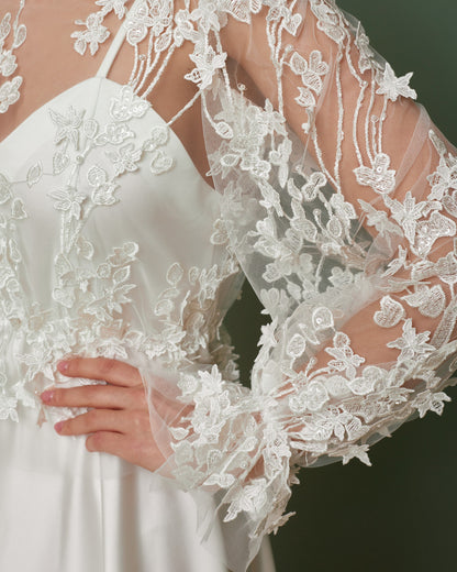 Simple wedding  top with long sleeves, modest wedding dress, Wedding shrug for bride, wedding bolero, white lace top, plus sizes available