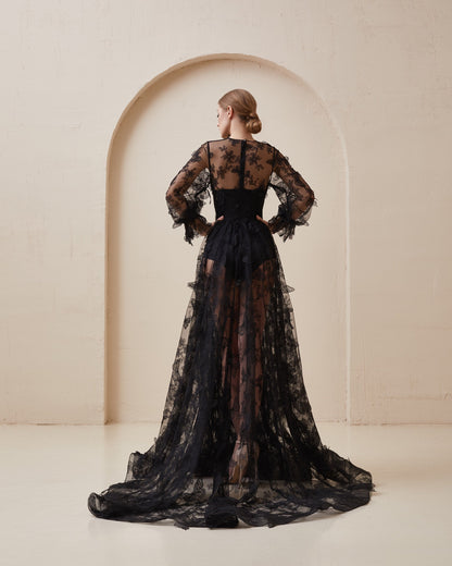 Black wedding dress, Gothic wedding dress, Goth bride dress, Black lace prom dress, Black tulle evening dress, Alternative bride gown