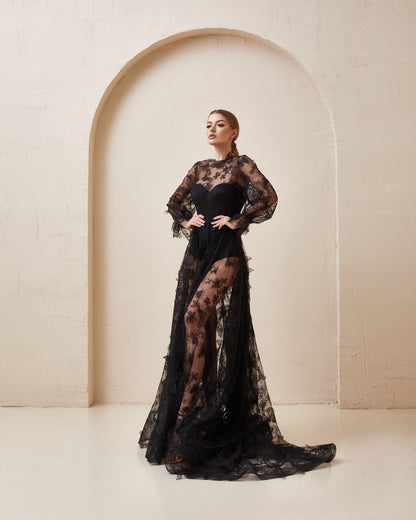 Black wedding dress, Gothic wedding dress, Goth bride dress, Black lace prom dress, Black tulle evening dress, Alternative bride gown