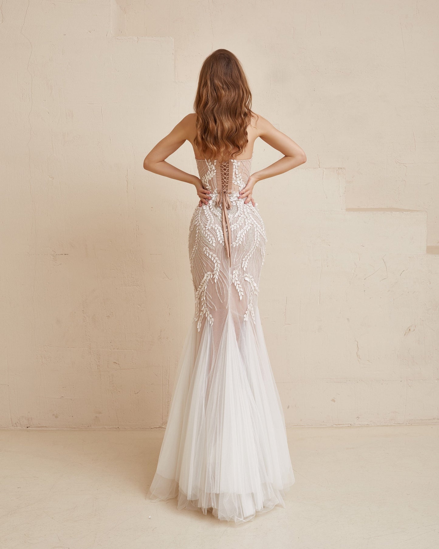 Nude wedding dress, Floral Wedding dress, Boho Wedding gown, Mermaid corset dress, Beige wedding gown, Sparkling wedding dress, Couture gown