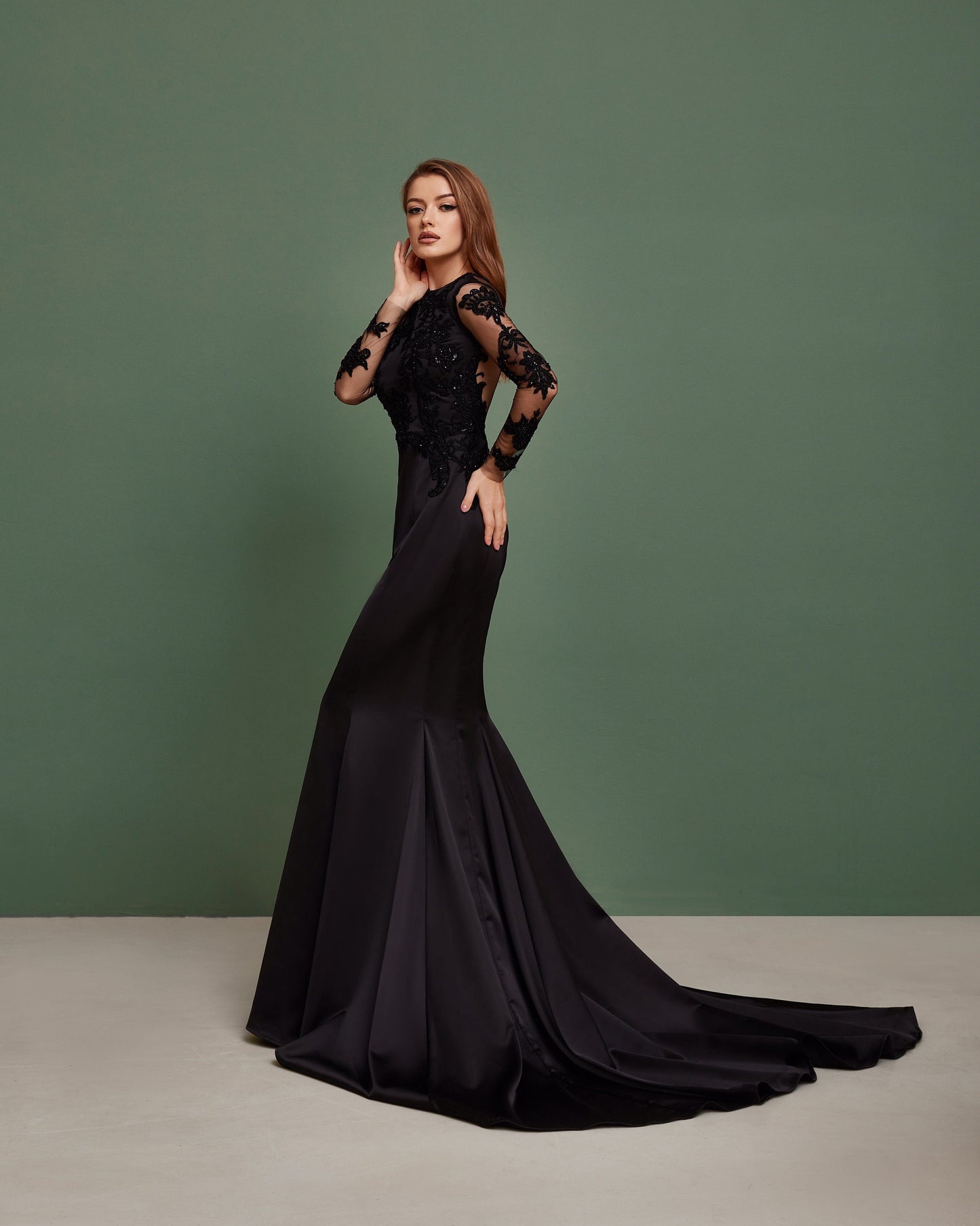 Black wedding dress long sleeves, Gothic Wedding Dress,  Black wedding gown, Black lace wedding dress, Black mermaid boho wedding dress