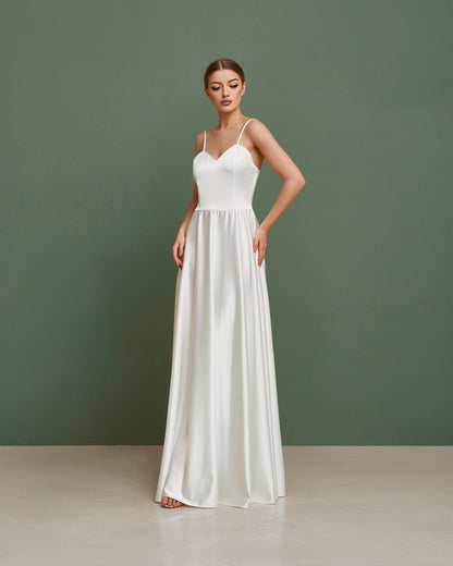A Line wedding dress, simple wedding dress, satin wedding dress, casual wedding dress, minimalist wedding dress, modest boho wedding dress