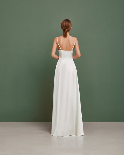 A Line wedding dress, simple wedding dress, satin wedding dress, casual wedding dress, minimalist wedding dress, modest boho wedding dress