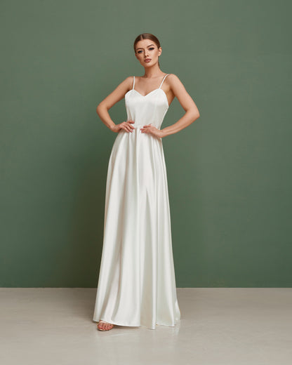 A Line wedding dress, simple wedding dress, satin wedding dress, casual wedding dress, minimalist wedding dress, modest boho wedding dress
