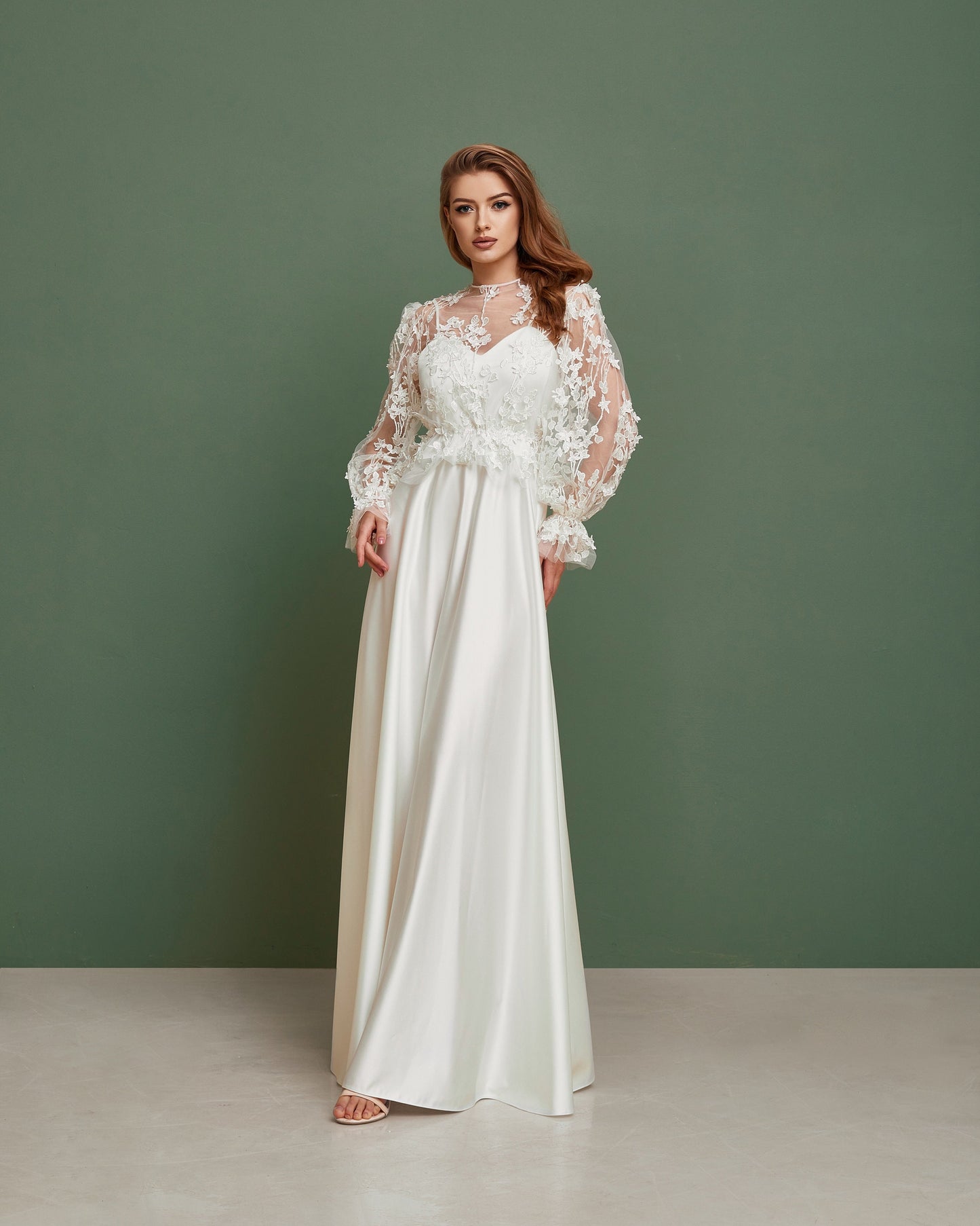 A Line wedding dress, simple wedding dress, satin wedding dress, casual wedding dress, minimalist wedding dress, modest boho wedding dress