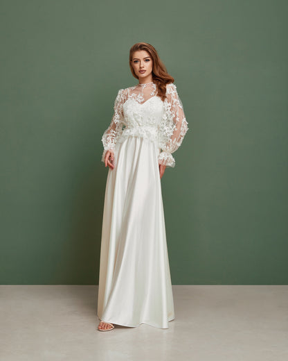 A Line wedding dress, simple wedding dress, satin wedding dress, casual wedding dress, minimalist wedding dress, modest boho wedding dress