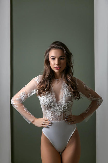 Wedding Bodysuit , bridal bodysuit, Bridal jumpsuit, lace wedding bodysuit, wedding bodysuit separate, wedding bodysuit long sleeves