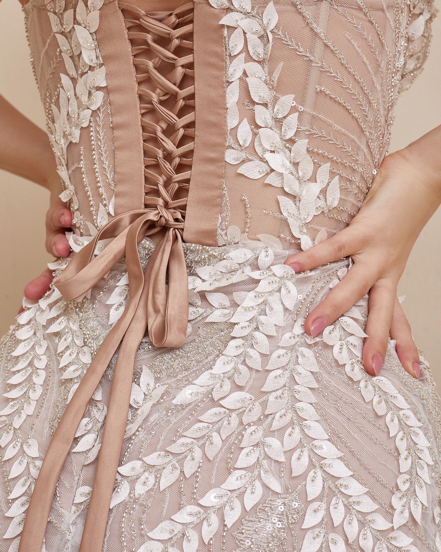Nude wedding dress, Floral Wedding dress, Boho Wedding gown, Mermaid corset dress, Beige wedding gown, Sparkling wedding dress, Couture gown