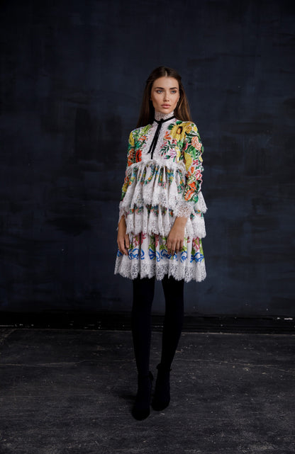 Wedding guest dress, Bridesmaid Dress, Bohemian floral Dress, Ruffle Tired Dress, Embroidered hippie dress, Mexican dress, flapper dress