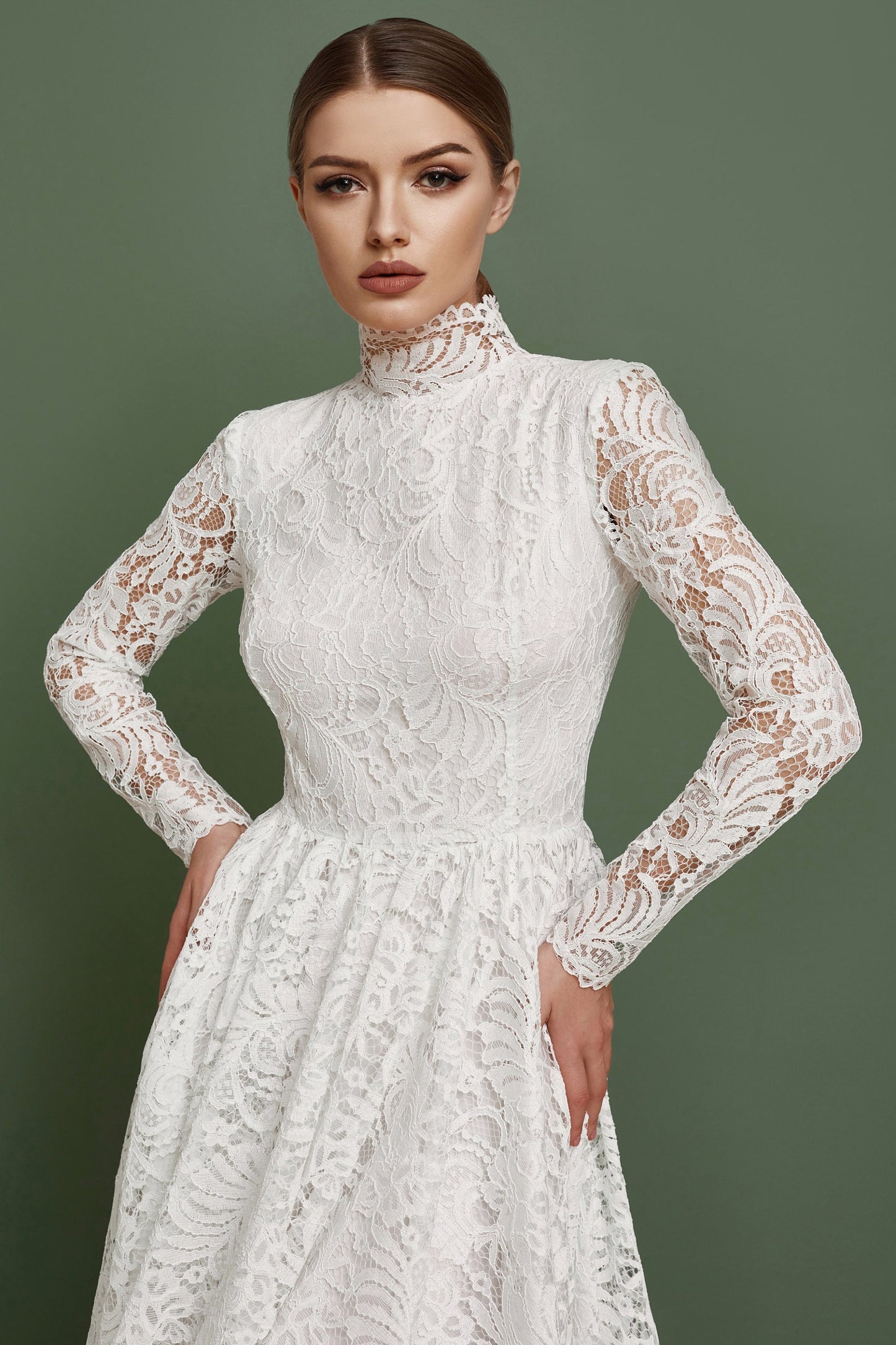 Modest wedding dress long sleeves fit and flare skirt , simple wedding dress, bohemian wedding gown from thick lace, rustic wedding dress