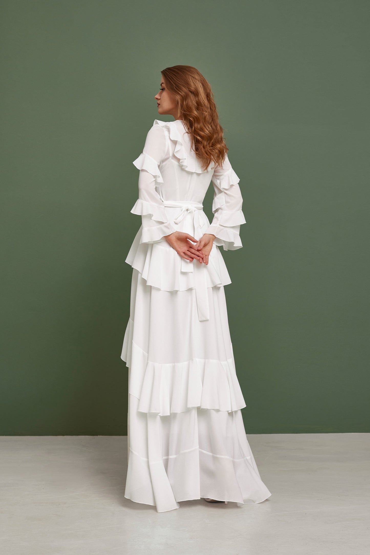 Bohemian wedding dress with long sleeves, Gune sax wedding dress, Chiffon wedding dress, Hippie wedding dress, Rustic wedding dress