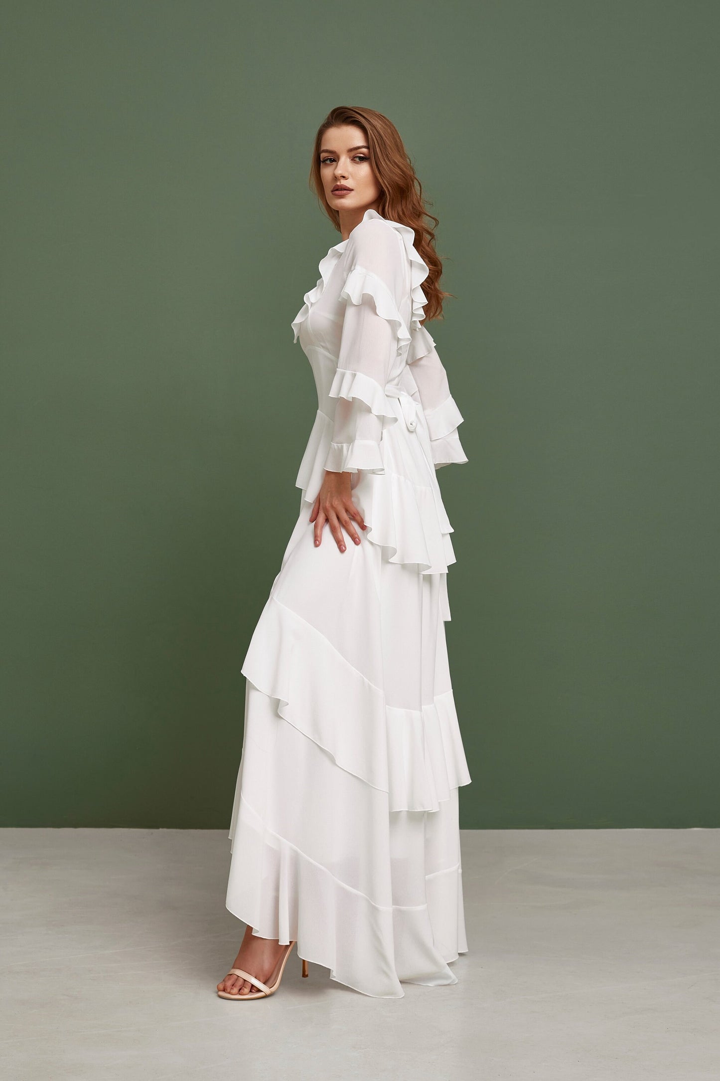Bohemian wedding dress with long sleeves, Gune sax wedding dress, Chiffon wedding dress, Hippie wedding dress, Rustic wedding dress