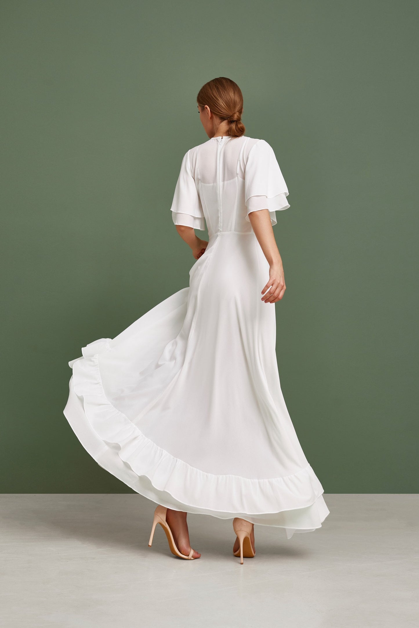 Wedding dress, simple wedding dress, white fit and flare long dress, modest wedding dress, casual wedding dress, bohemian wedding dress