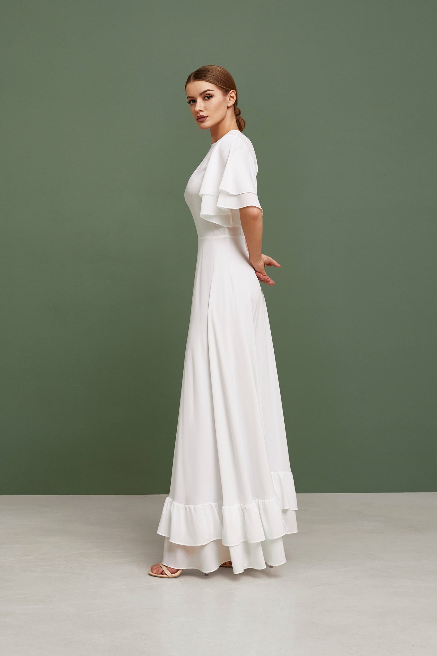Wedding dress, simple wedding dress, white fit and flare long dress, modest wedding dress, casual wedding dress, bohemian wedding dress