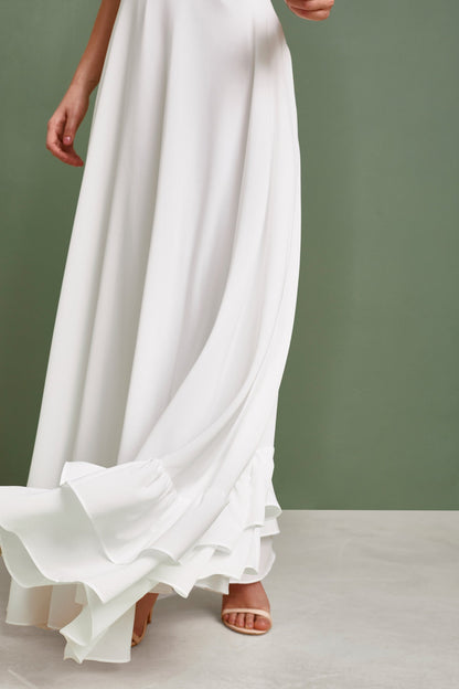 Wedding dress, simple wedding dress, white fit and flare long dress, modest wedding dress, casual wedding dress, bohemian wedding dress
