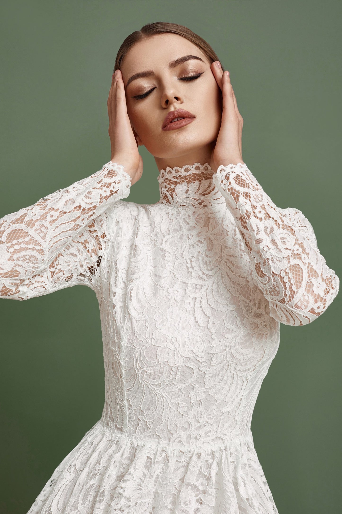 Modest wedding dress long sleeves fit and flare skirt , simple wedding dress, bohemian wedding gown from thick lace, rustic wedding dress