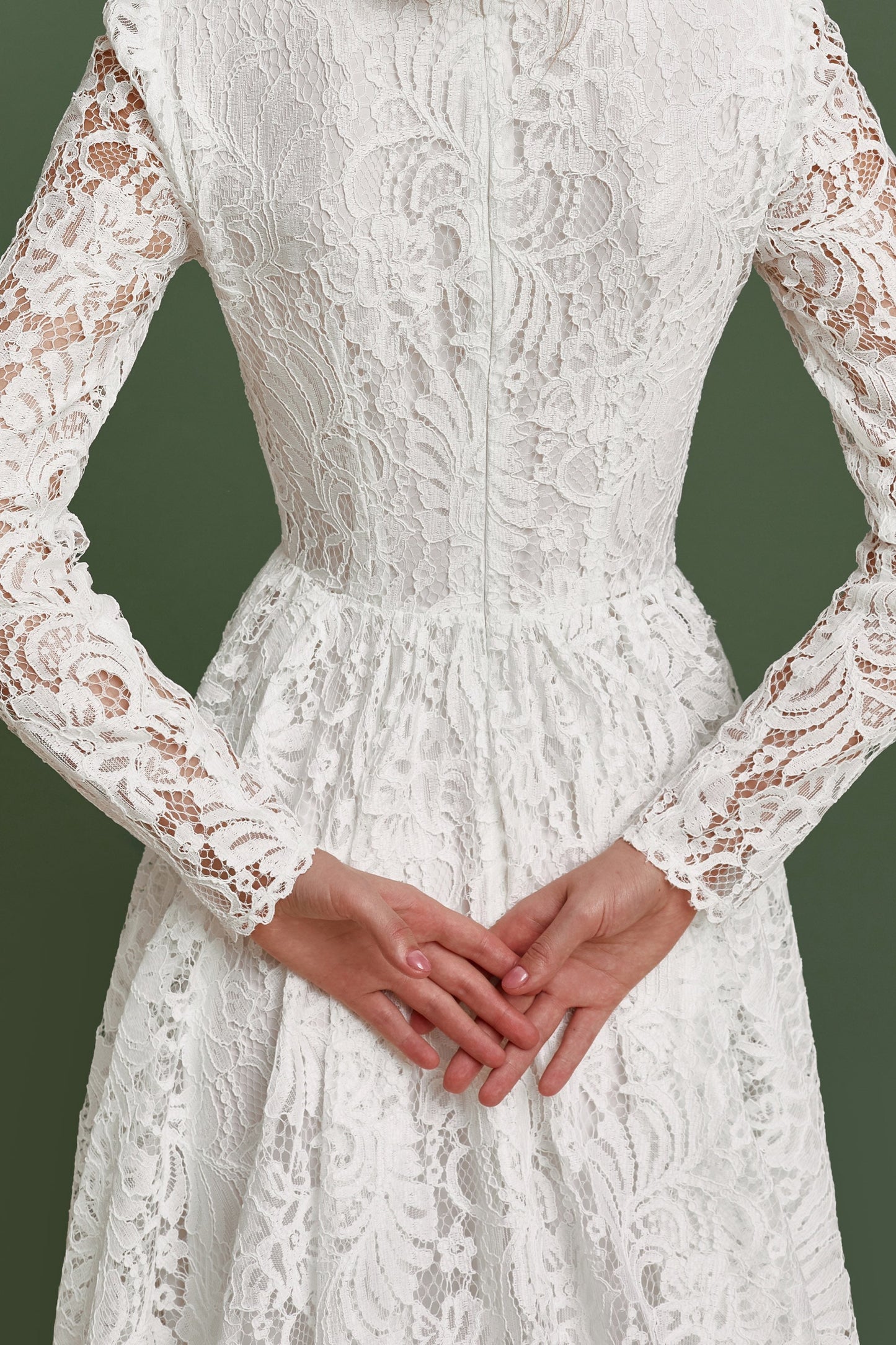 Modest wedding dress long sleeves fit and flare skirt , simple wedding dress, bohemian wedding gown from thick lace, rustic wedding dress