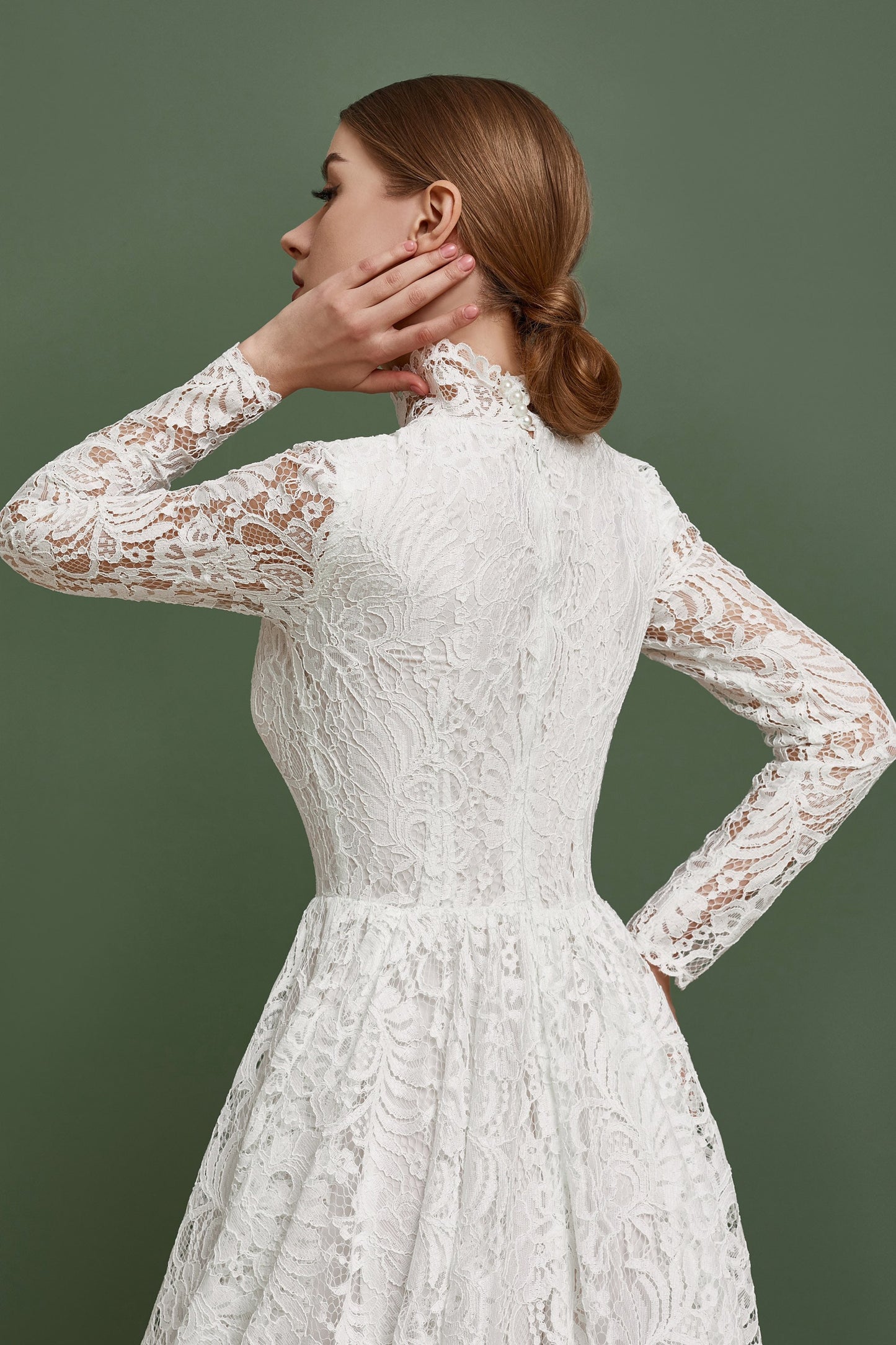 Modest wedding dress long sleeves fit and flare skirt , simple wedding dress, bohemian wedding gown from thick lace, rustic wedding dress