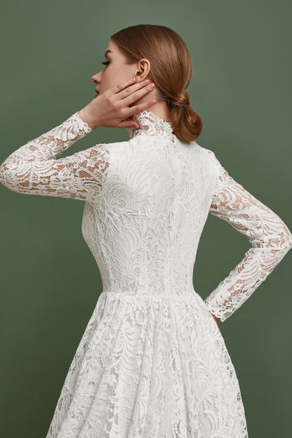Modest wedding dress long sleeves fit and flare skirt , simple wedding dress, bohemian wedding gown from thick lace, rustic wedding dress