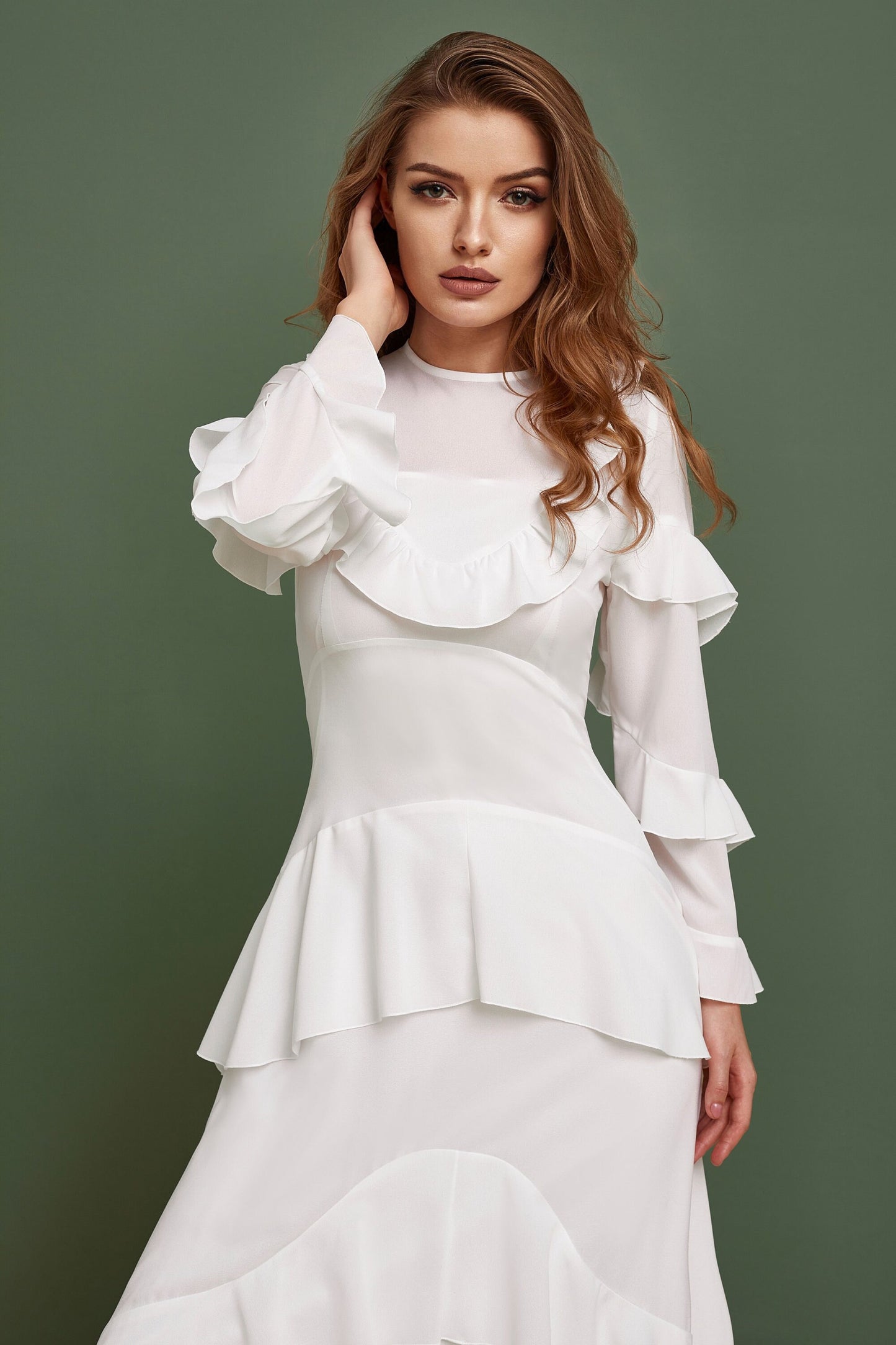 Bohemian wedding dress with long sleeves, Gune sax wedding dress, Chiffon wedding dress, Hippie wedding dress, Rustic wedding dress