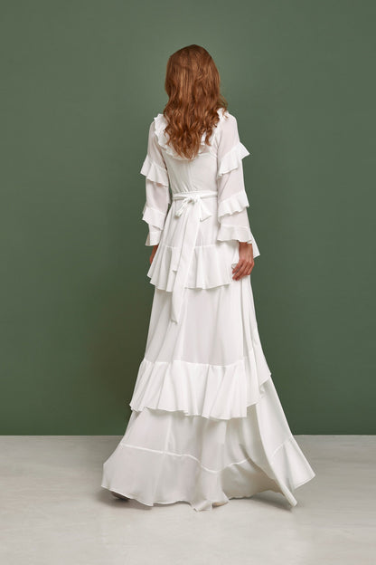 Bohemian wedding dress with long sleeves, Gune sax wedding dress, Chiffon wedding dress, Hippie wedding dress, Rustic wedding dress