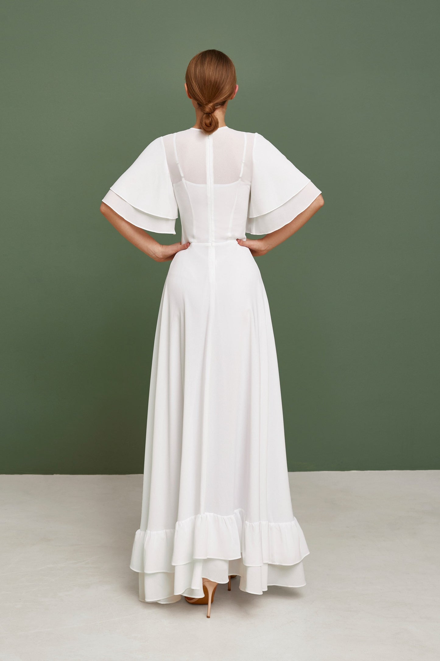 Wedding dress, simple wedding dress, white fit and flare long dress, modest wedding dress, casual wedding dress, bohemian wedding dress