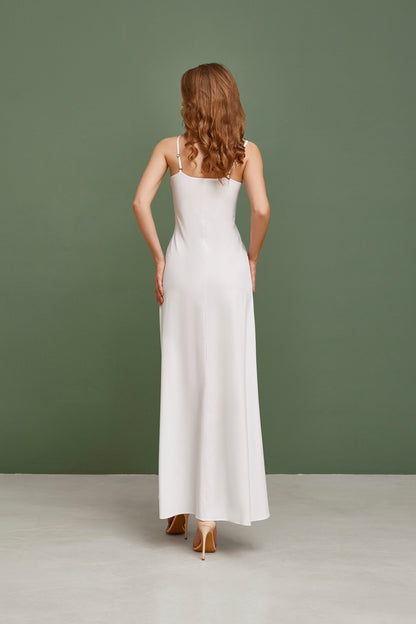 Wedding dress, simple wedding dress, white fit and flare long dress, modest wedding dress, casual wedding dress, bohemian wedding dress