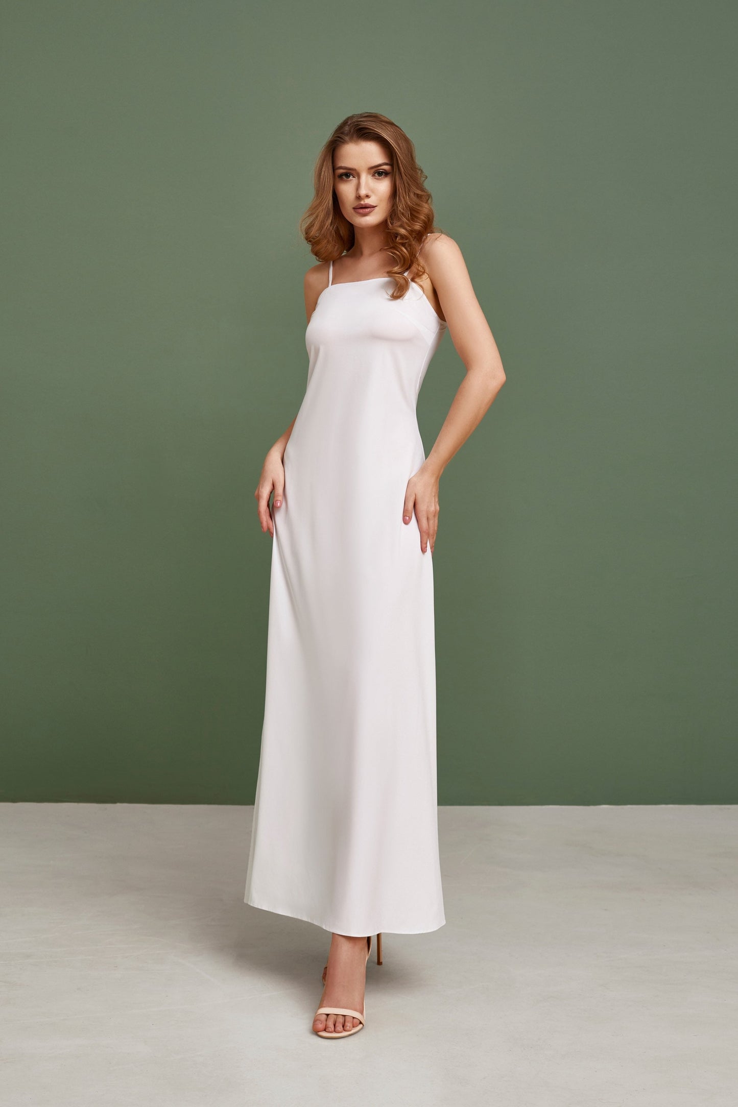 Wedding dress, simple wedding dress, white fit and flare long dress, modest wedding dress, casual wedding dress, bohemian wedding dress