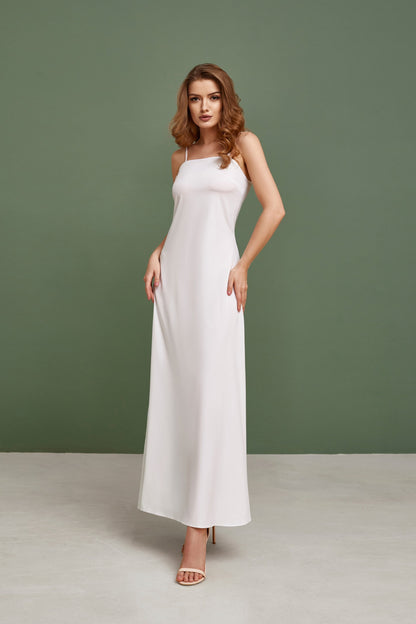 Wedding dress, simple wedding dress, white fit and flare long dress, modest wedding dress, casual wedding dress, bohemian wedding dress