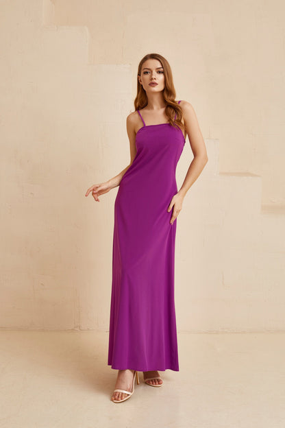 Organza fit and flare long purple dress with long sleeves and bow neck, Bridesmaid dress, Prom dress, Sheer gown, Alternative Wedding dress