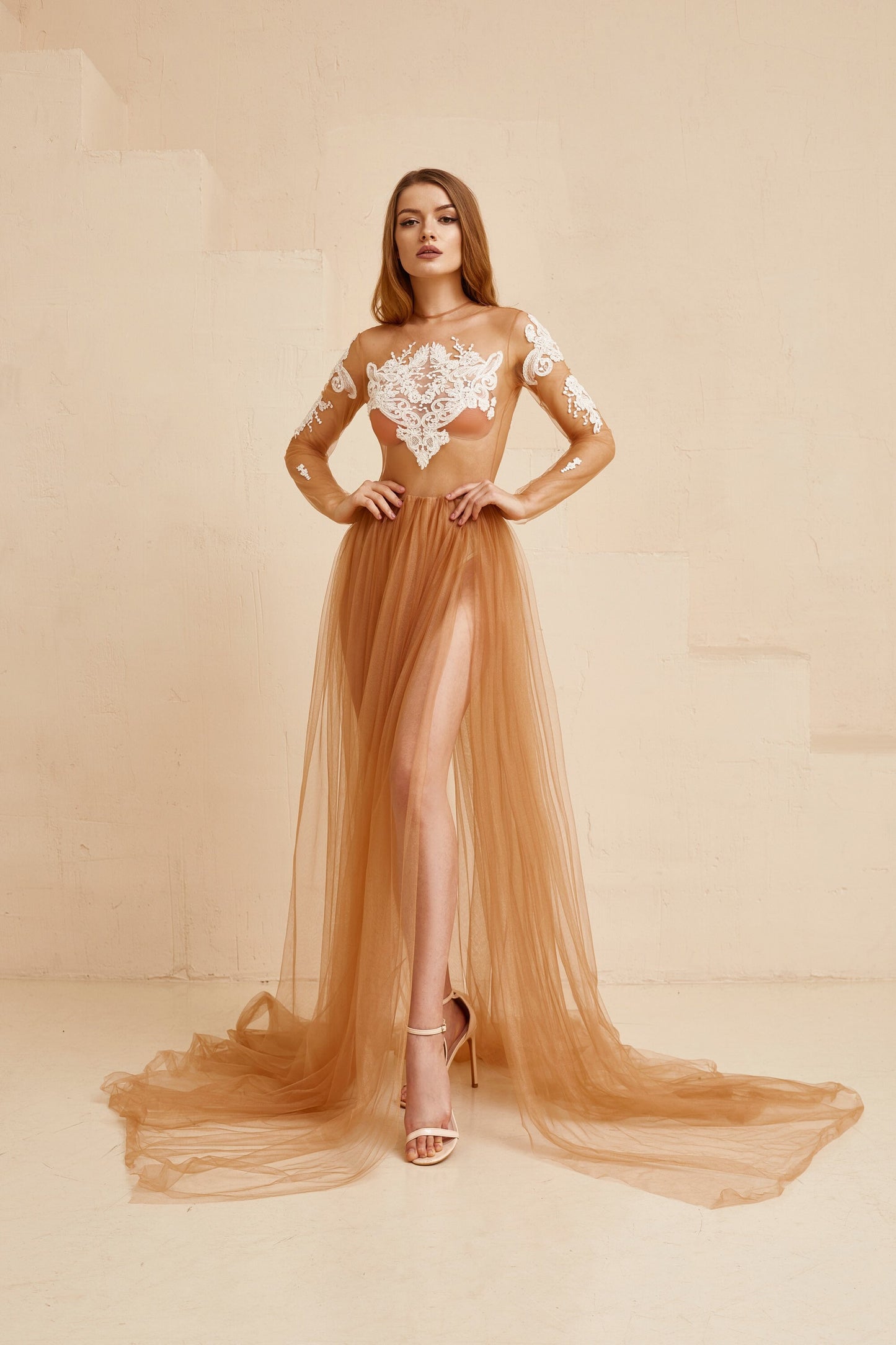 Boho Wedding bodysuit , beige  wedding bodysuit, wedding bodysuit with skirt, nude wedding set, tan wedding dress, bohemian bride outfit