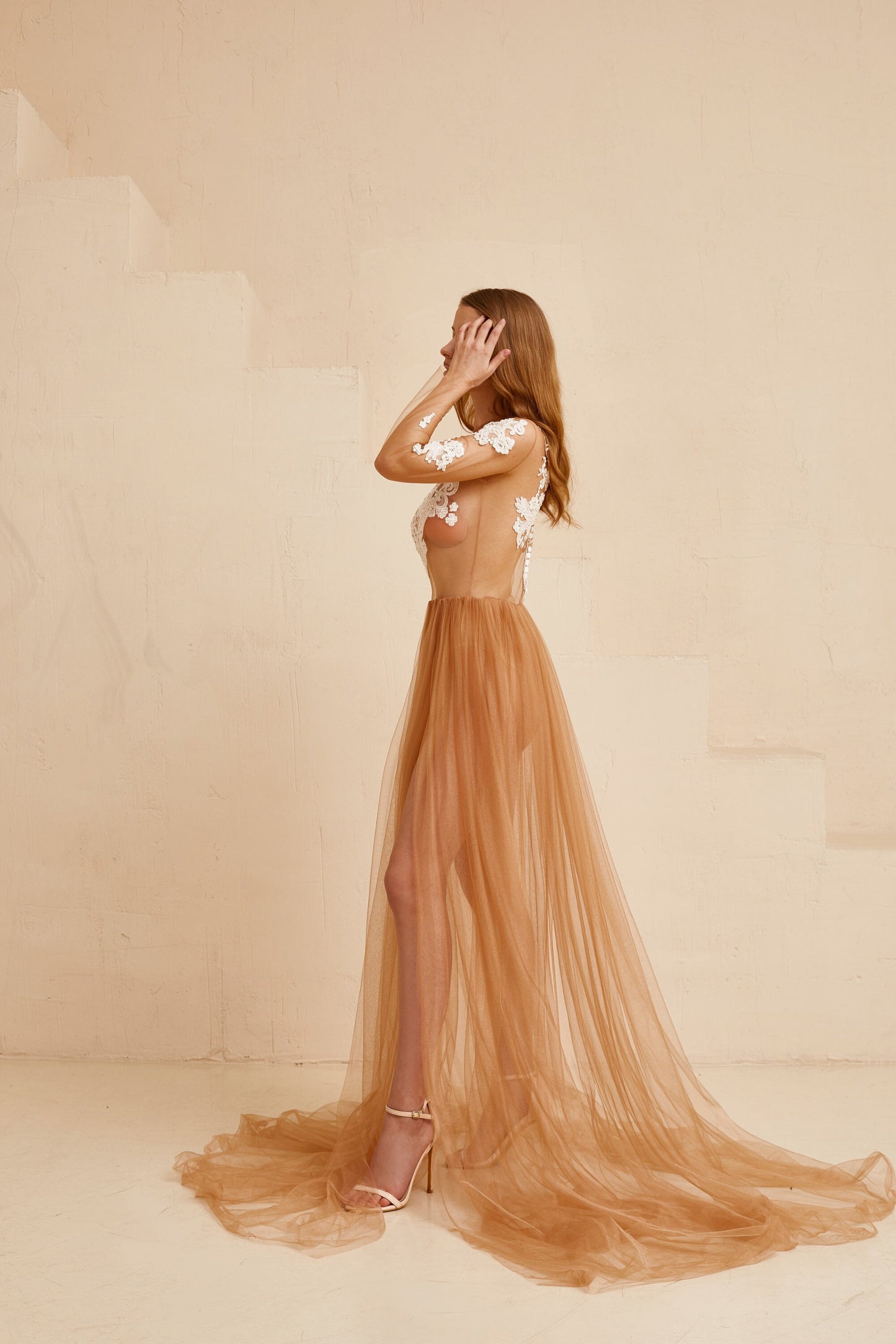 Boho Wedding bodysuit , beige  wedding bodysuit, wedding bodysuit with skirt, nude wedding set, tan wedding dress, bohemian bride outfit
