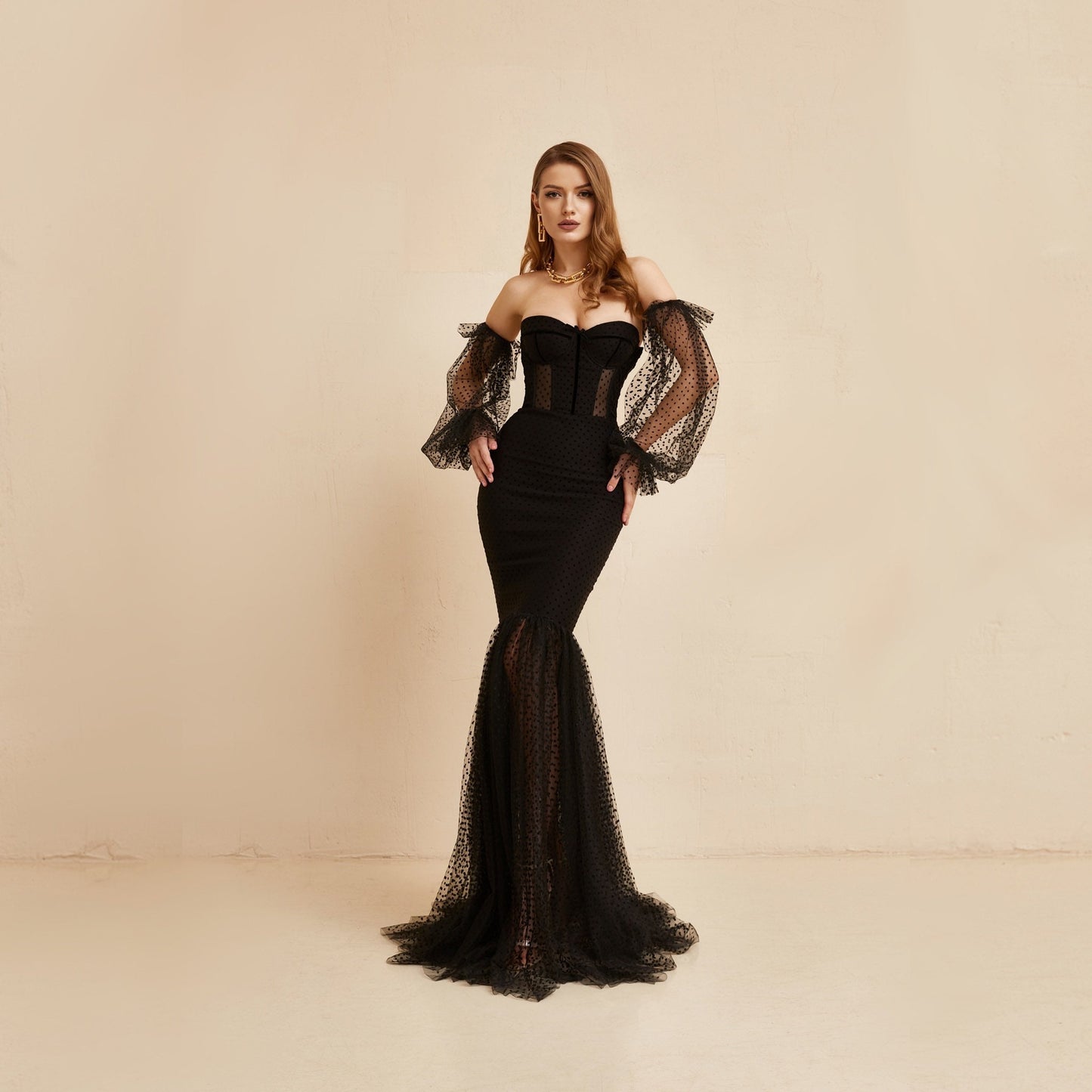 Black Wedding Dress, Gothic wedding dress, Mermaid silhouette  dress, Alternative wedding dress, Gothic bride dress, Black polka dot gown