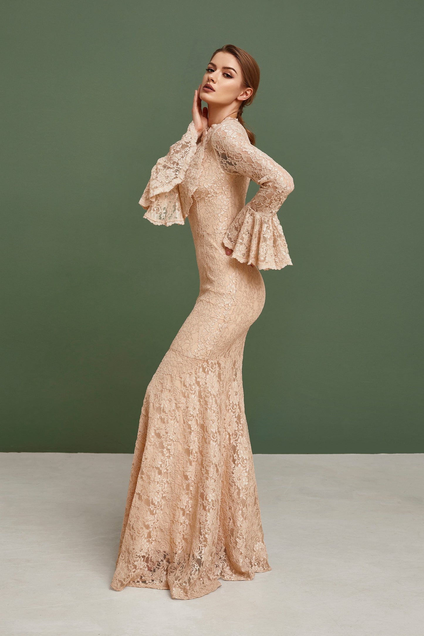 Bohemian Bridesmaid Romantic Gown With Sleeves / Black Wedding Floor Length Cocktail Dress / Long Robe Occasion Party Evening Pencil Dress